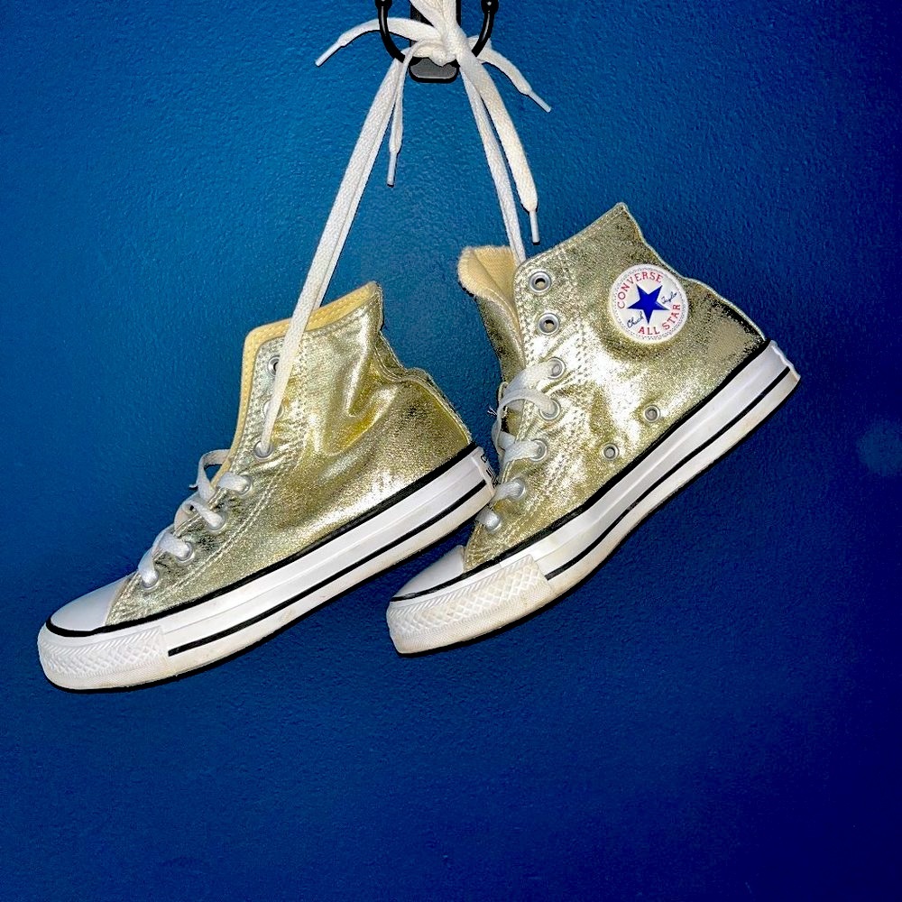 CONVERSE All-Star Chuck Taylor Patent Leather Glitter Gold High Top Sz 5.5W 3.5M